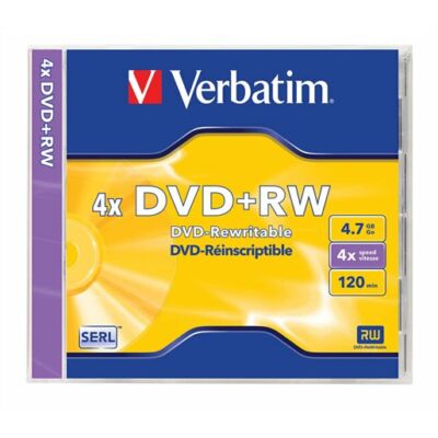 DVD+RW lemez, újraírható, 4,7GB, 4x, normál tok