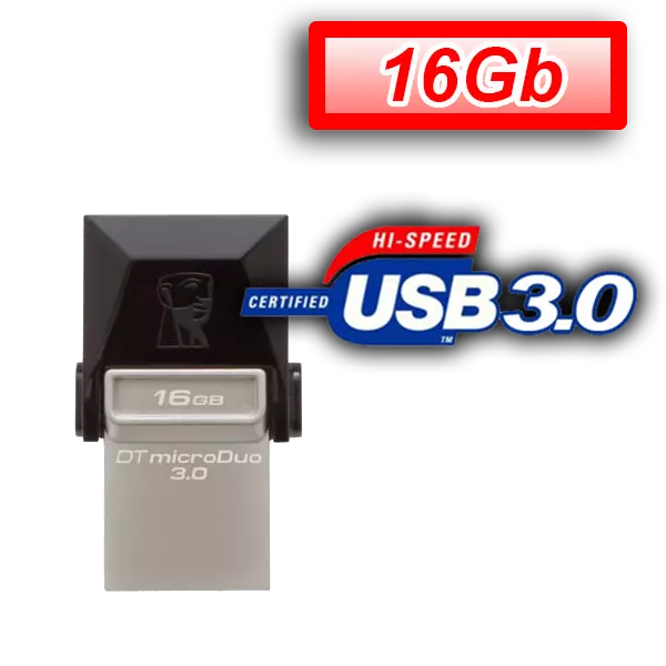 KINGSTON Pendrive 16GB, DT MicroDuo USB 3.0 micro USB OTG (70/10)